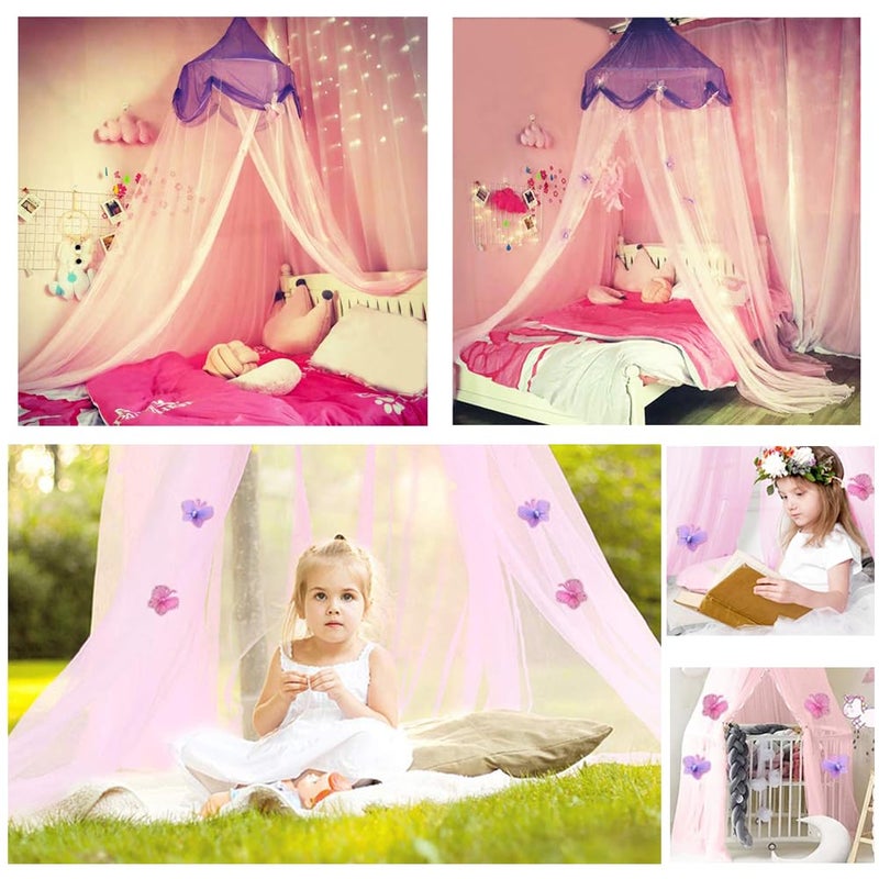 NYDECOR Mosquito Net Bed Canopy Curtains Princess Butterfly Reading Canopies for Girls Kids Single Twin Full Queen Size Beds, Pink and Purple - Image 2